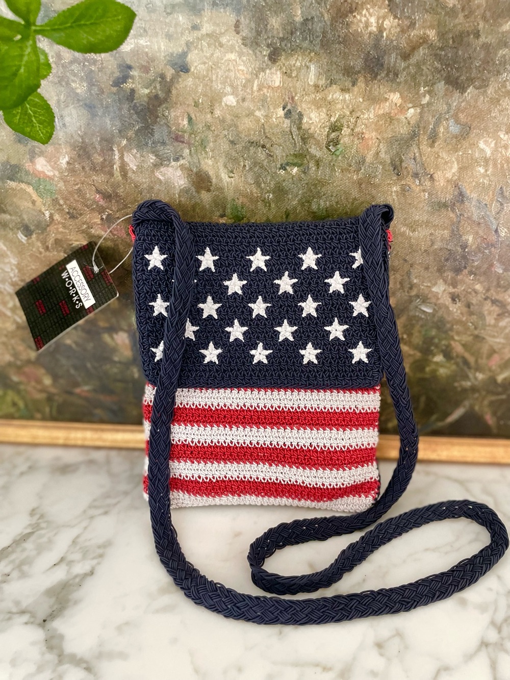 Crochet American Flag Flap Purse Bag Crossbody USA Patriotic 4th of July MAGA - Picture 1 of 8